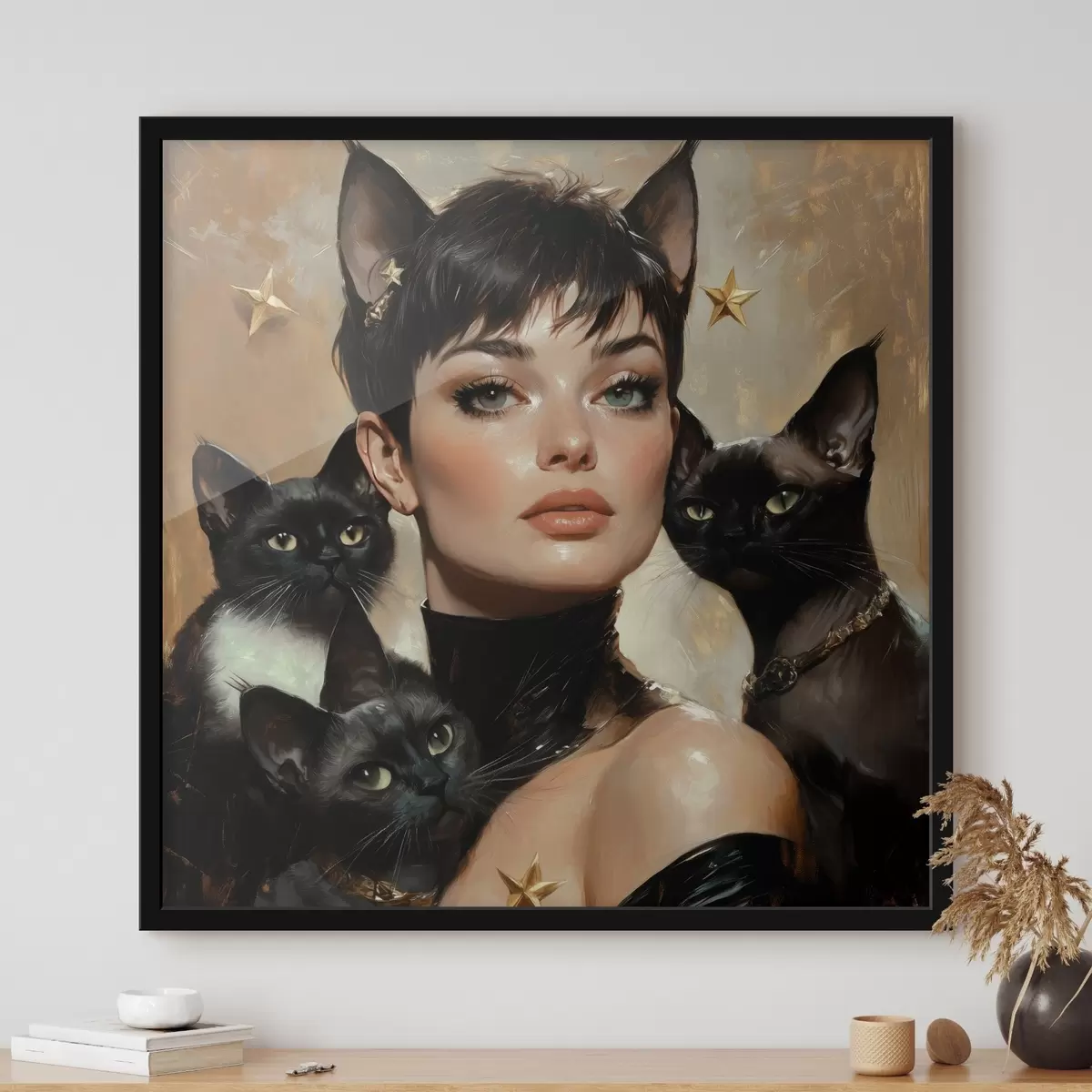 Plakatas Katė mergaitė su juodomis katėmis f41344