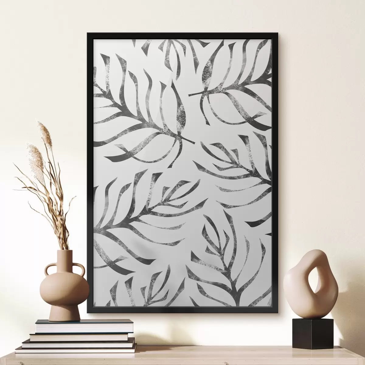 Plakatas Lapų raštas baltame fone f38340