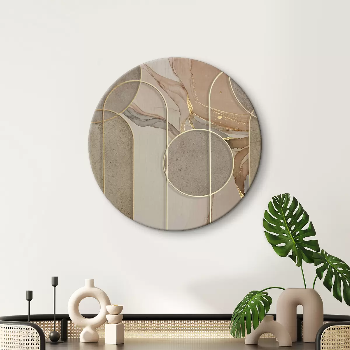 Apvalūs paveikslai Smėlio spalvos marmuras boho stiliaus r34773