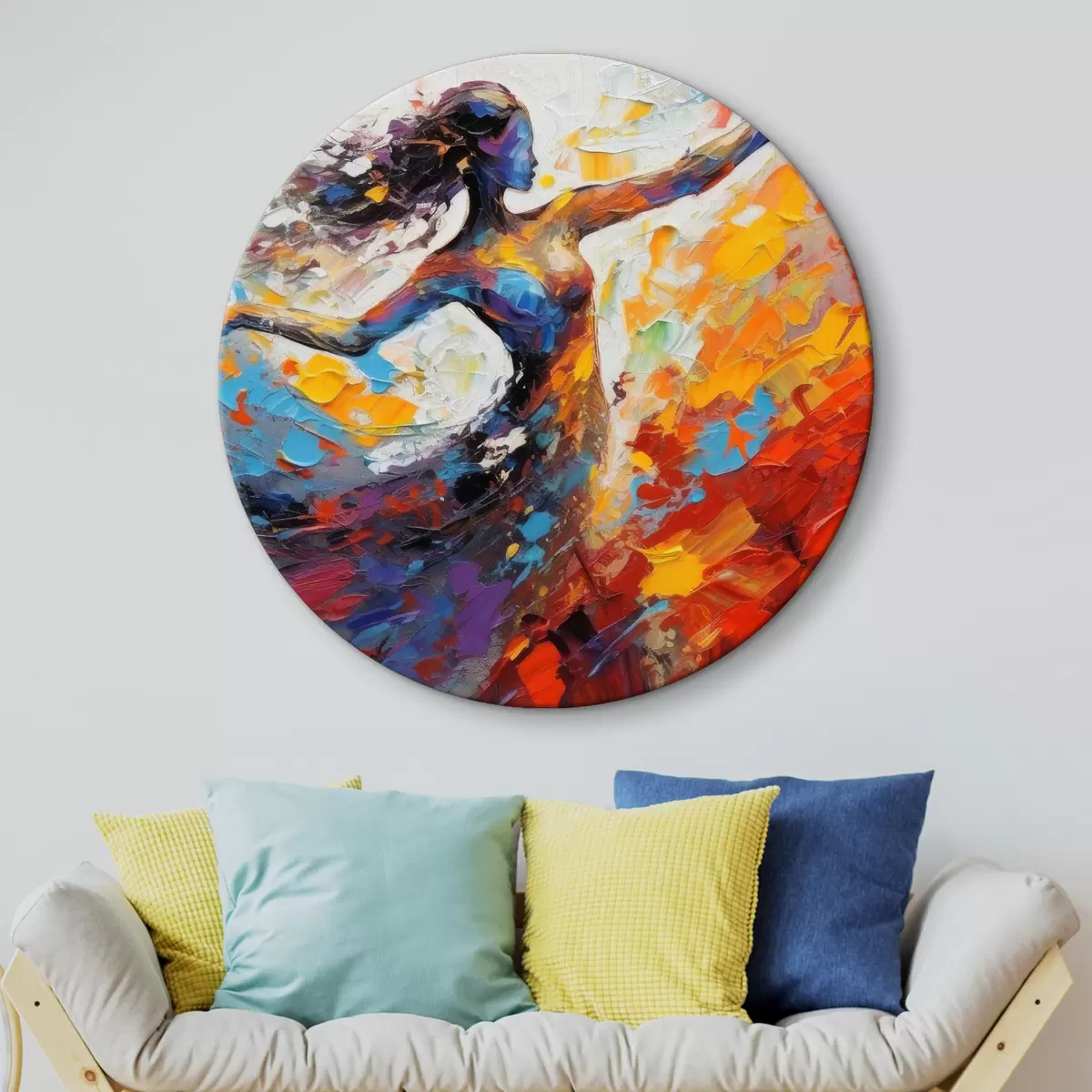 Apvalūs paveikslai Ryški moteris šoka impresionizmo stiliaus šokį r35379