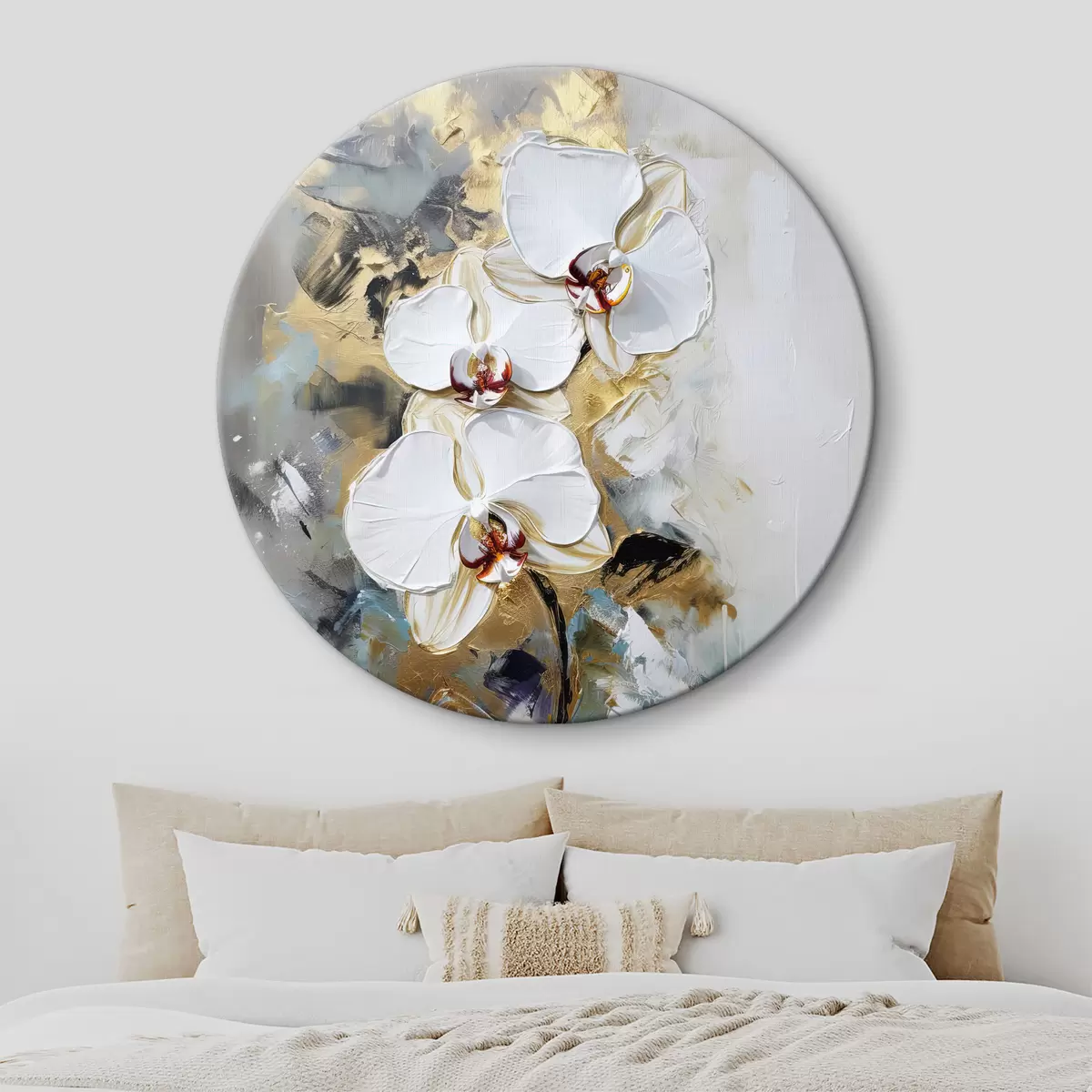 Apvalūs paveikslai Orchidėjų simfonija su abstrakčiais potėpiais r35904