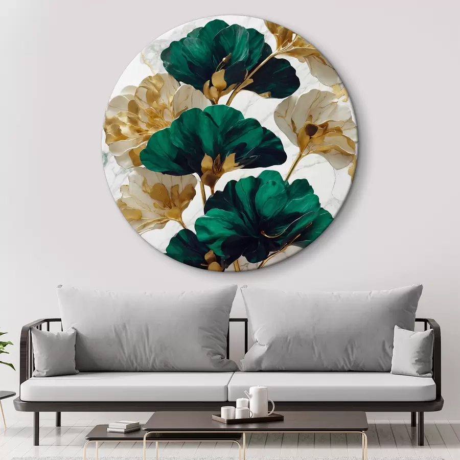 Fototapetai Žalios ir baltos gėlės baltame marmuriniame fone r36646