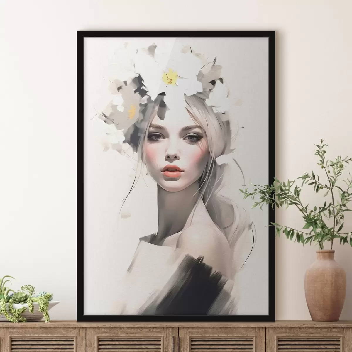 Plakatas Modelis mergina su gėlėmis plaukuose f41321