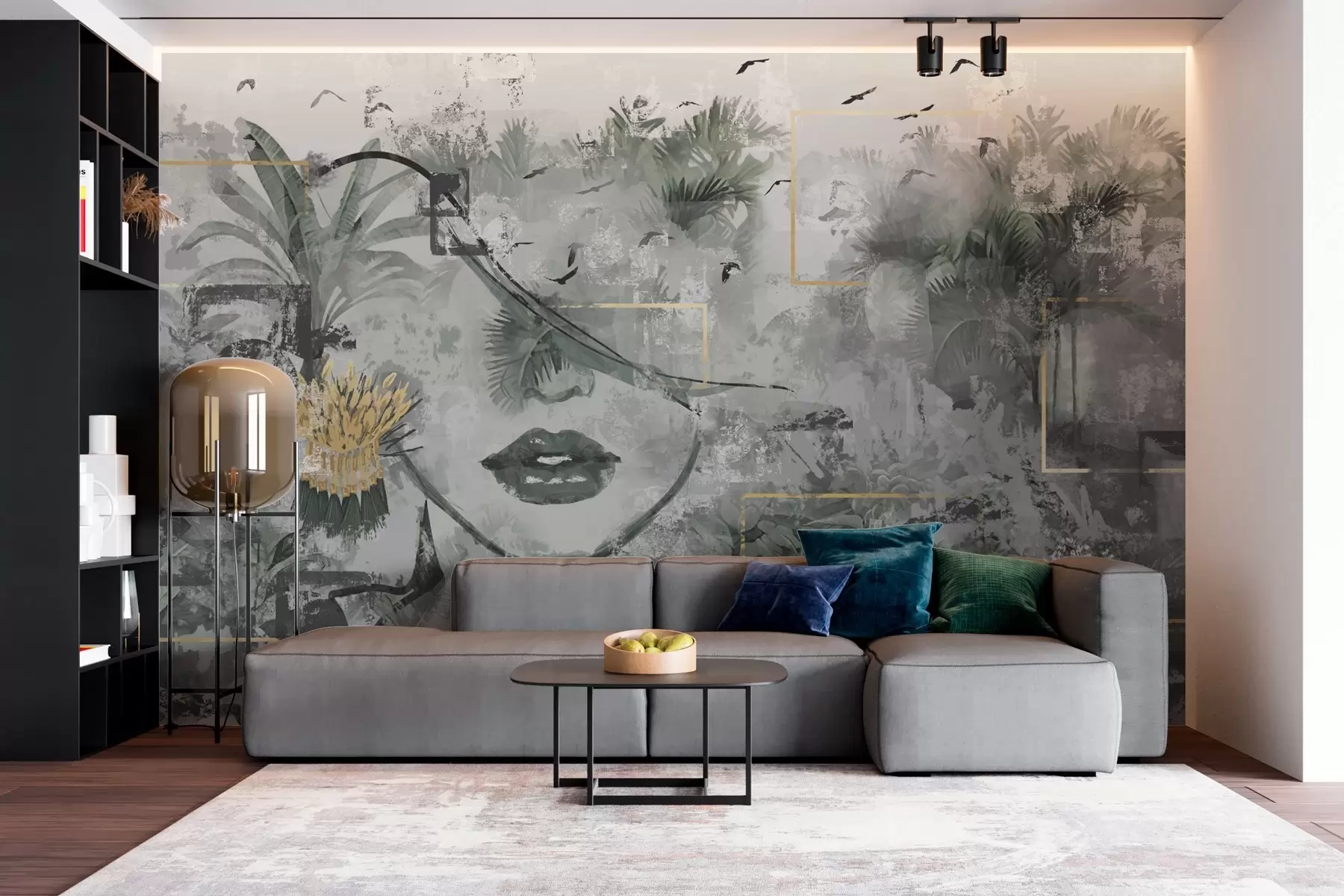 Fototapetai Grunge atogrąžų miškas ir mergaitės veido siluetas w01916