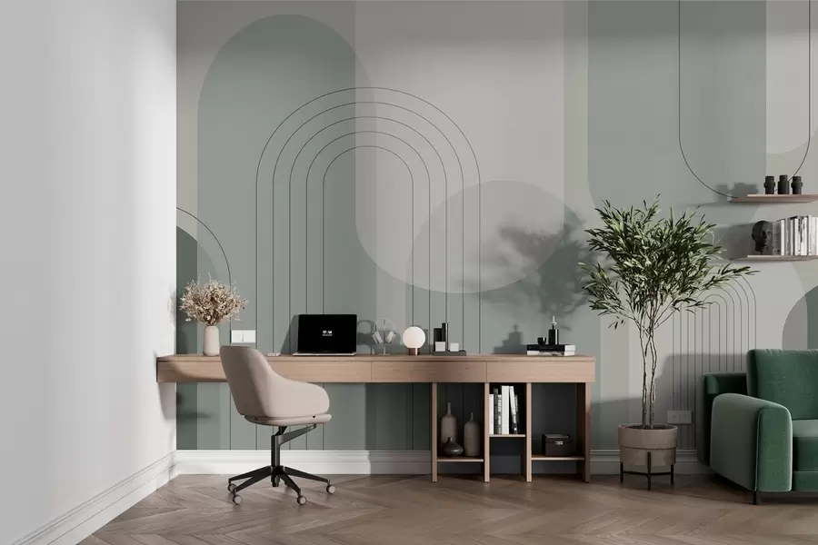 Fototapetai Minimalistinė ir boho geometrija žaliais tonais w01920