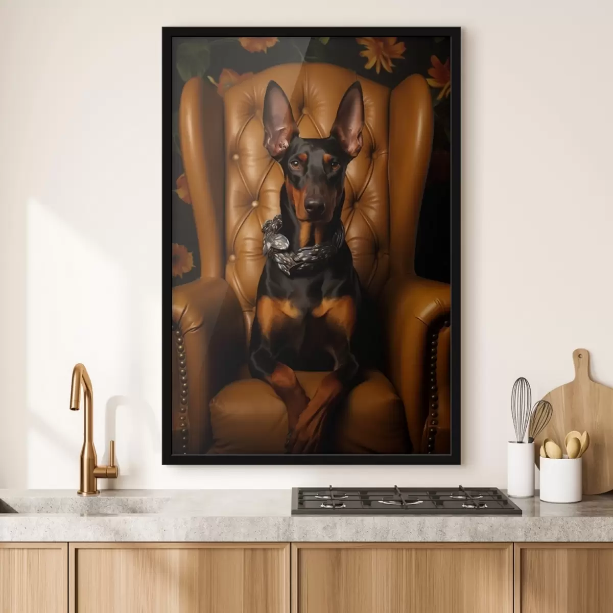 Plakatas Dobermanas ant fotelio f41183