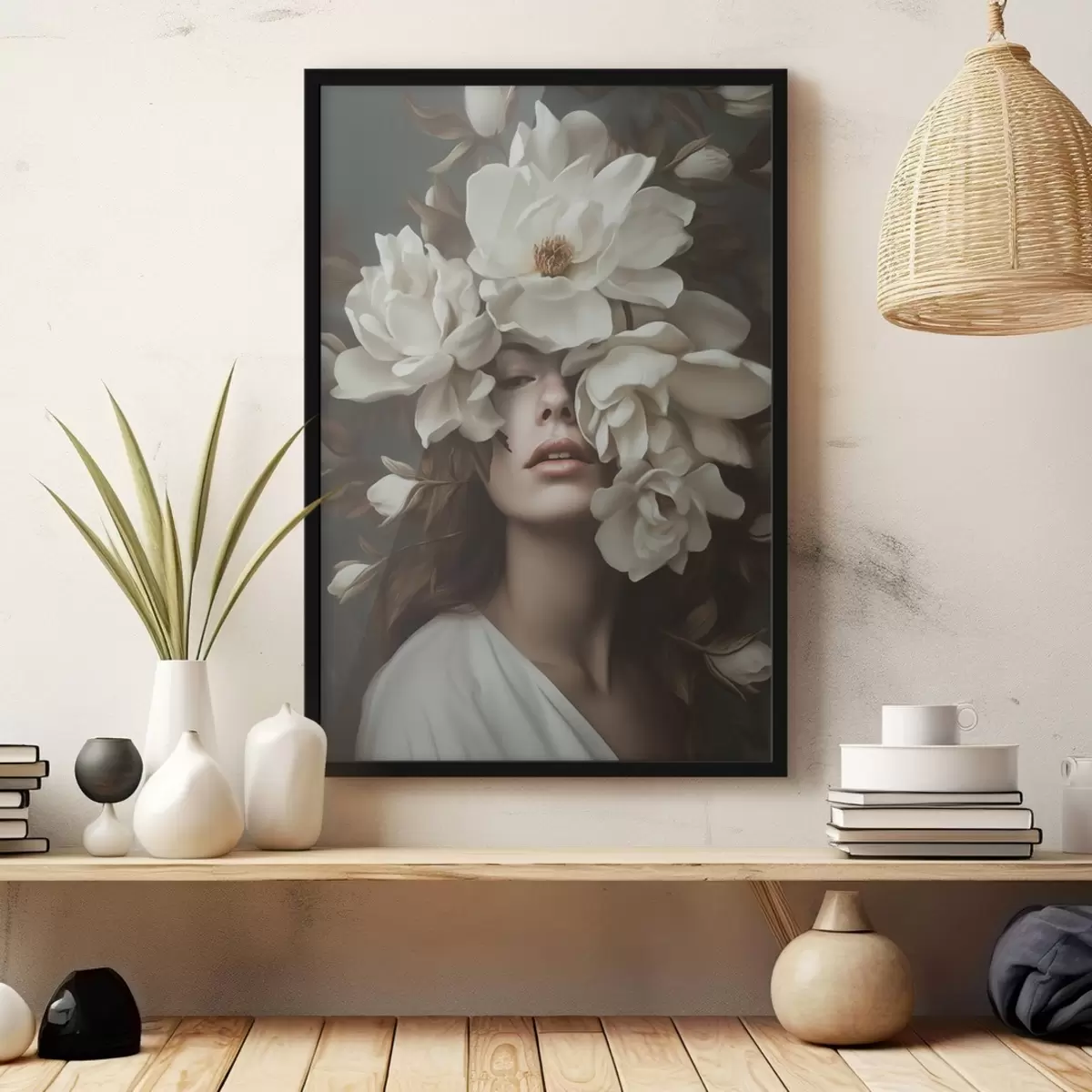Plakatas Mergina su gėlėmis f41194