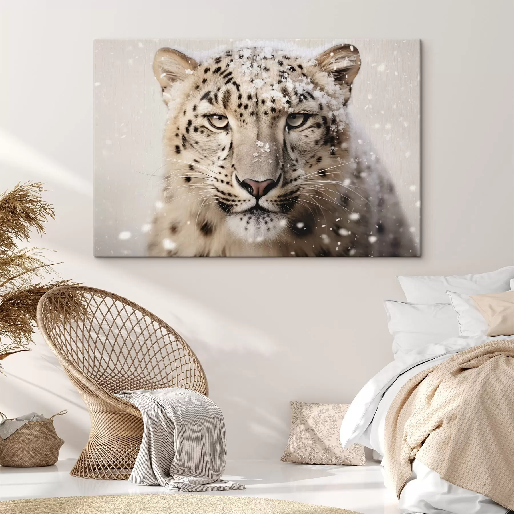 Fototapetai Leopardo portretas po krintančiu sniegu s41434