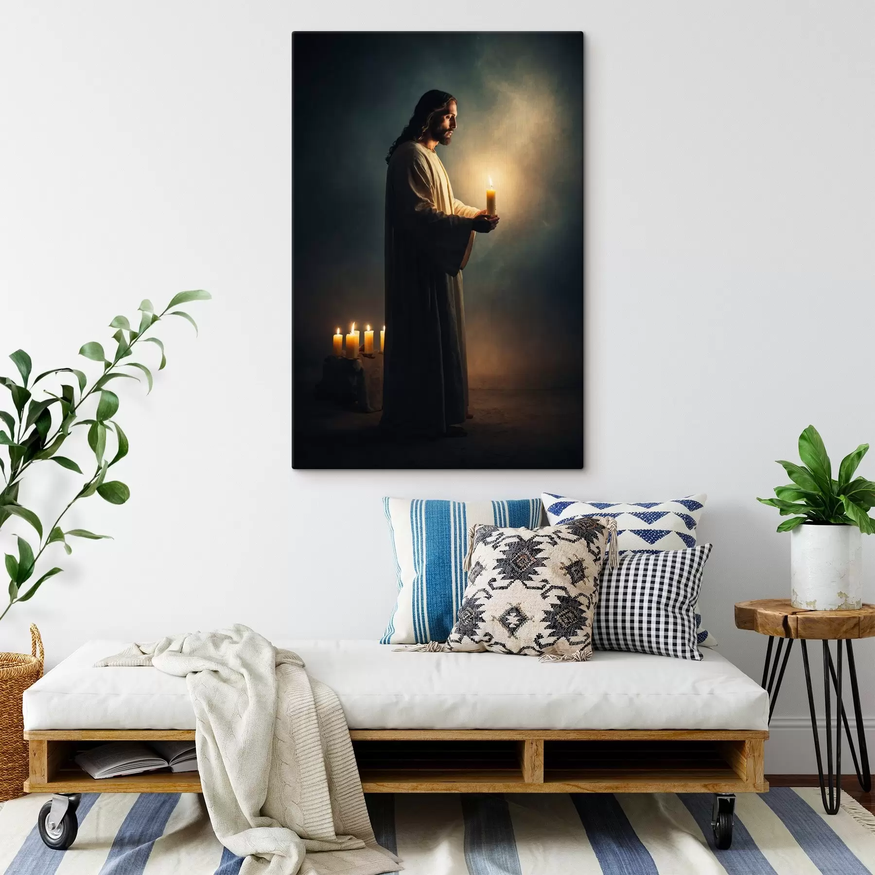 Fototapetai Jėzus Kristus su žvake tamsoje s41315