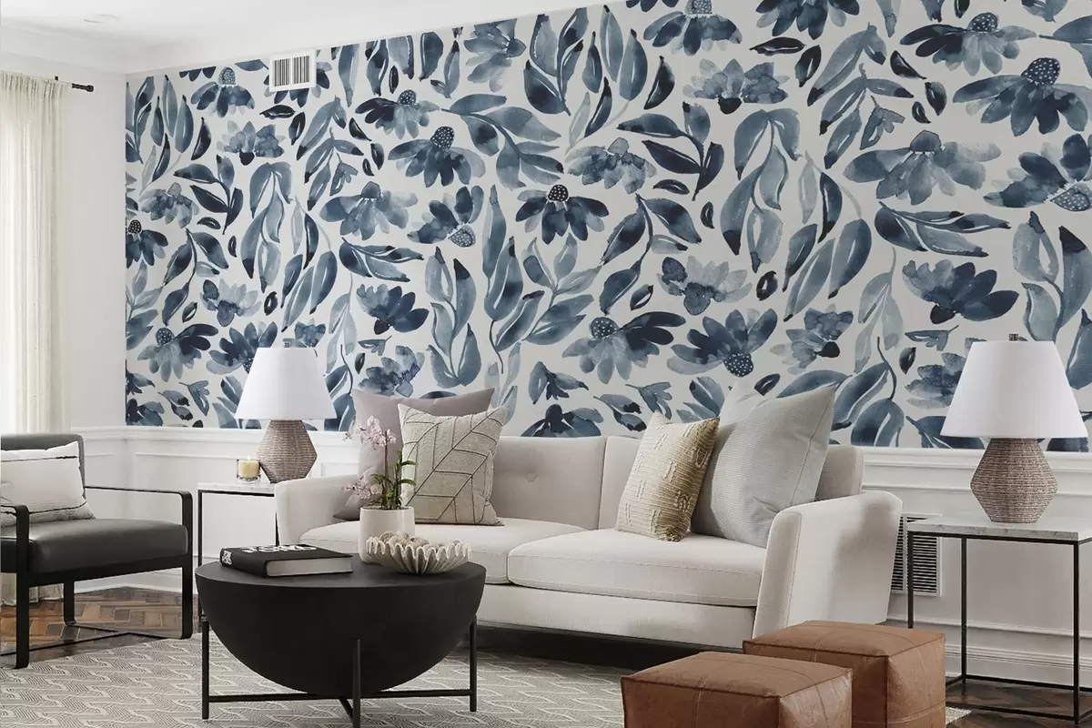 Fototapetai Elegantiškas mėlynos spalvos gėlių raštas u99457