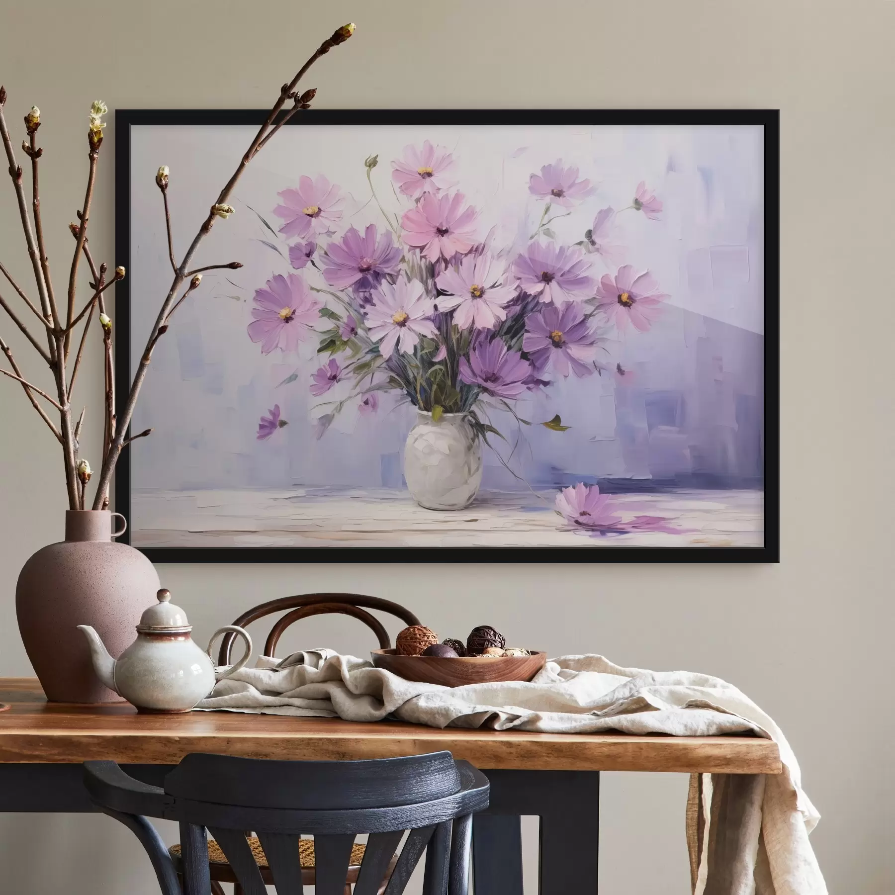 Fototapetai Švelnios violetinės violetinės gėlės vazoje f41475