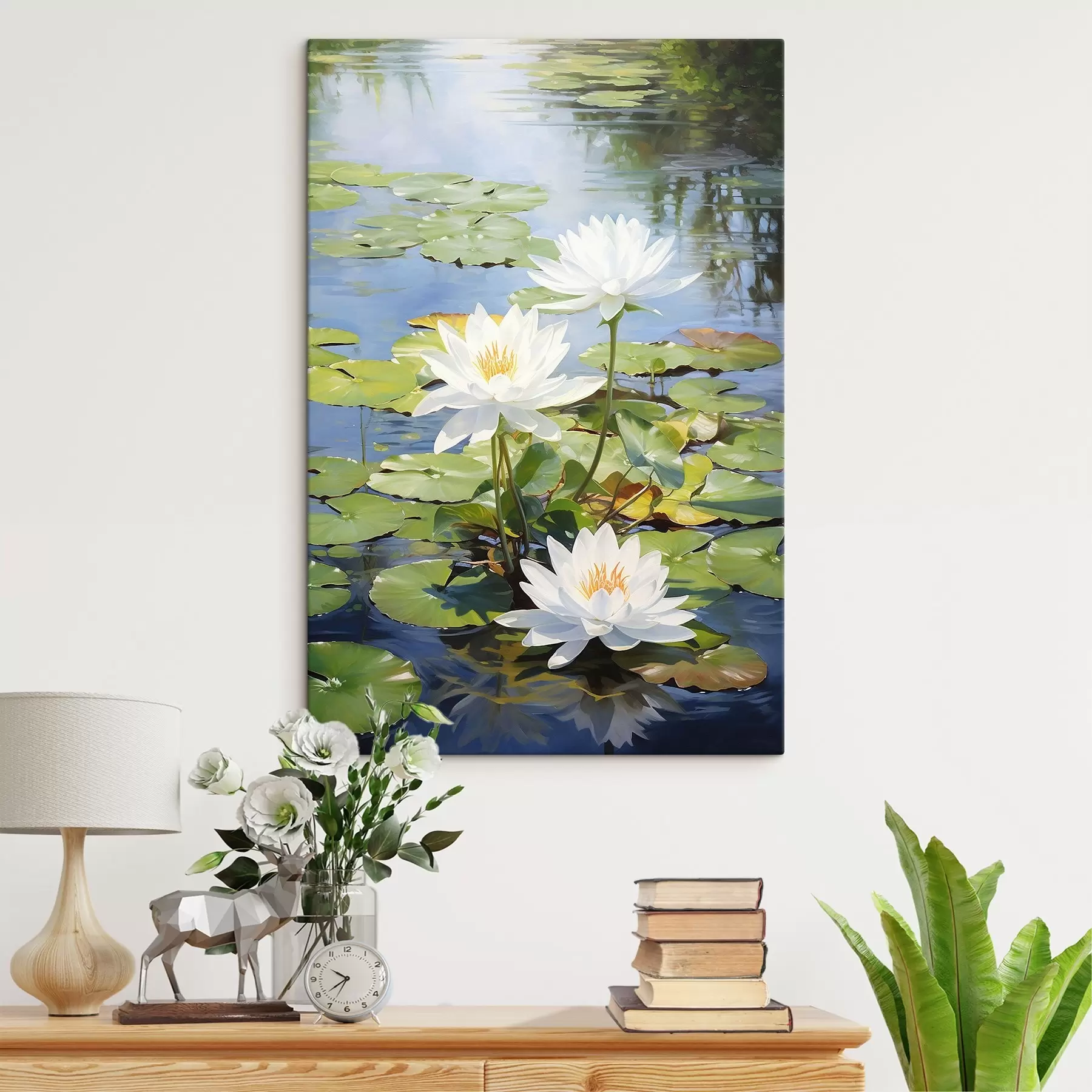 Fototapetai Trys baltos vandens lelijos, lotoso žiedai s41572