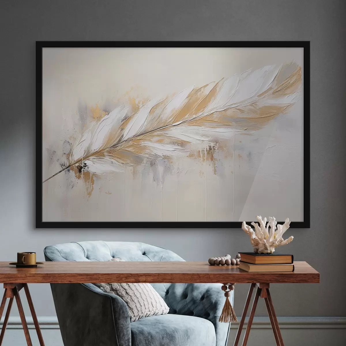 Plakatas Švelni plunksna šviesiame fone f41559