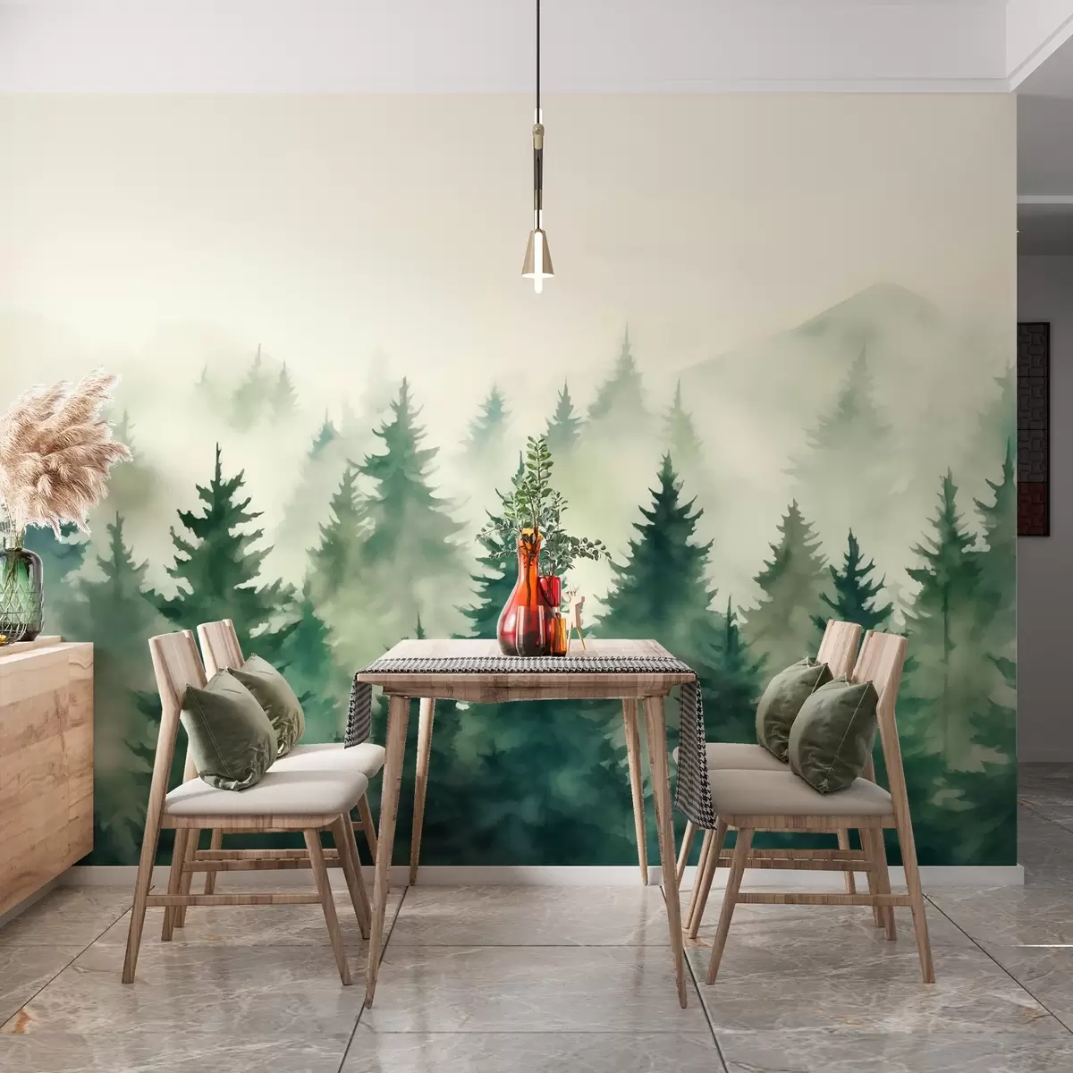 Fototapetai Švelnių žalių tonų miglotas miškas w02161 - Uwalls.lt Fototapetai Švelnių žalių tonų miglotas miškas w02161