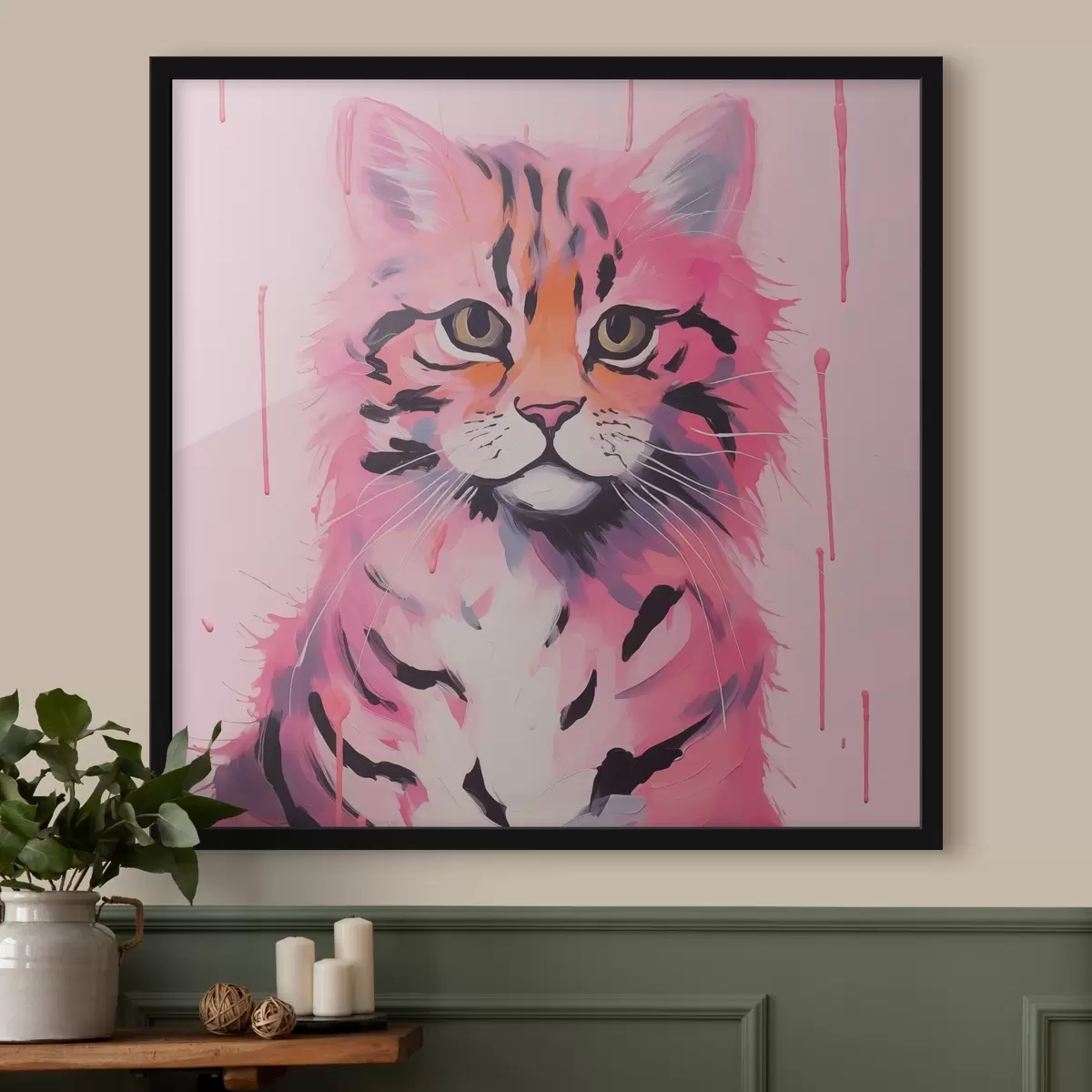 Plakatas Rožinė katė su juodais dryžiais f41663