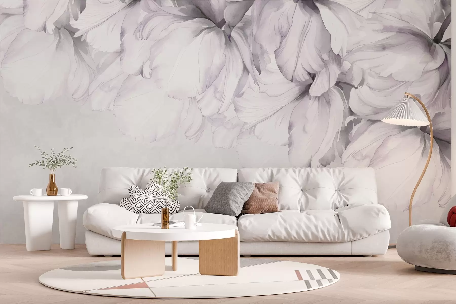 Fototapetai Šviesiai rožinės spalvos subtilios gėlės pilkame fone w02280