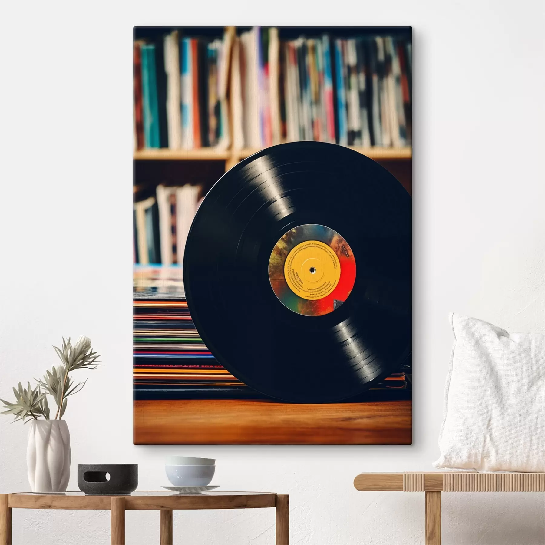 Fototapetai Vinilo diskas lentynos fone s41669