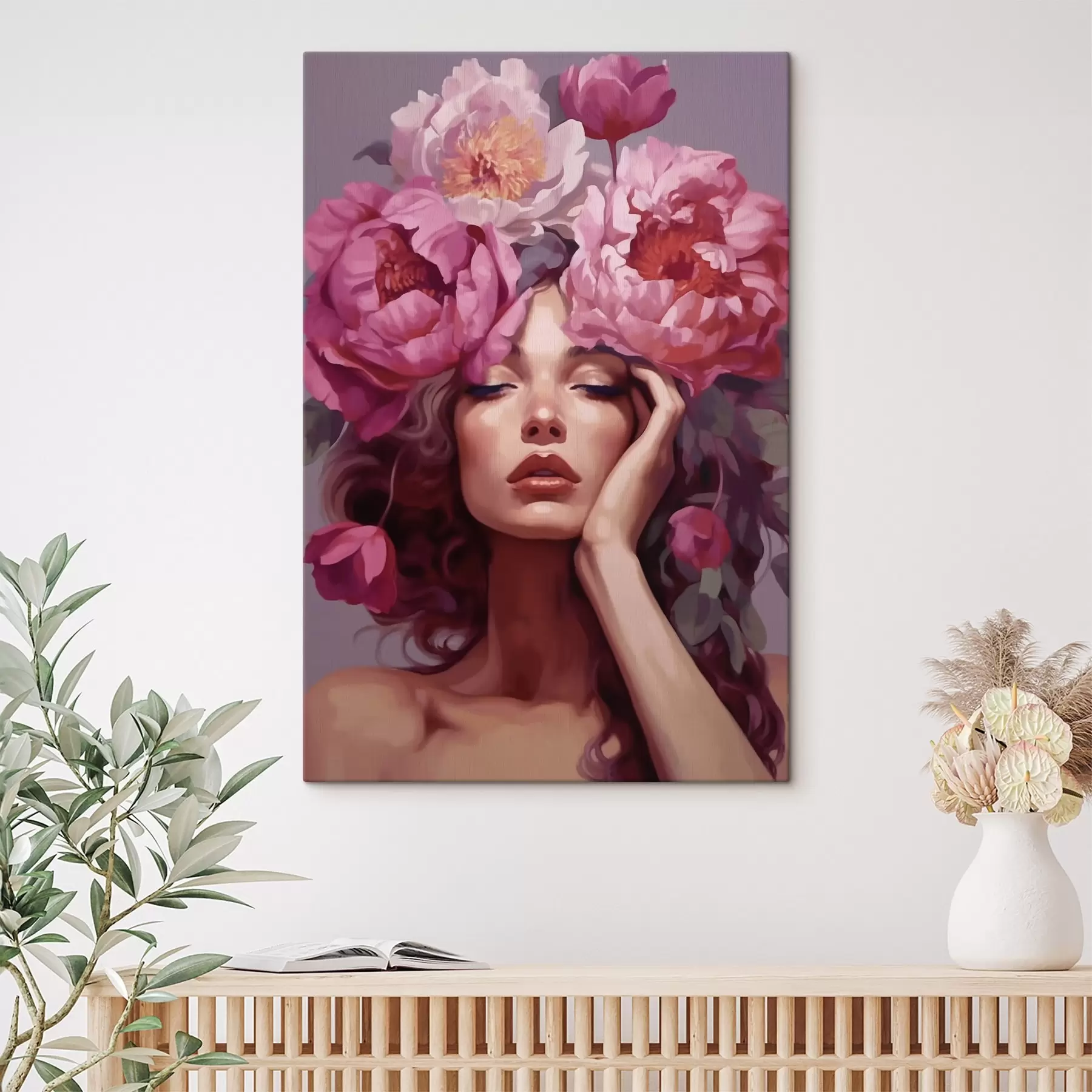 Fototapetai Mergina su gėlėmis plaukuose s41682