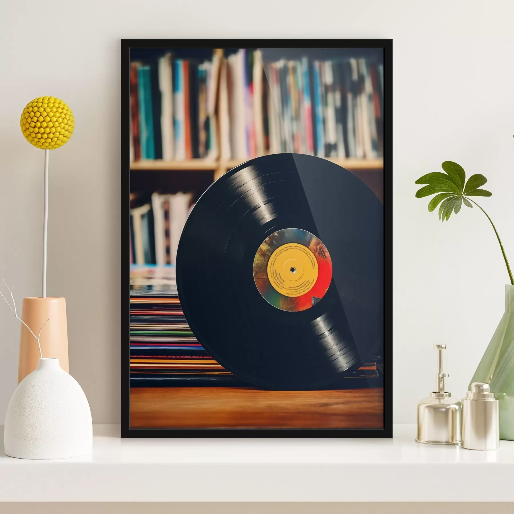 Fototapetai Vinilo diskas lentynos fone f41669