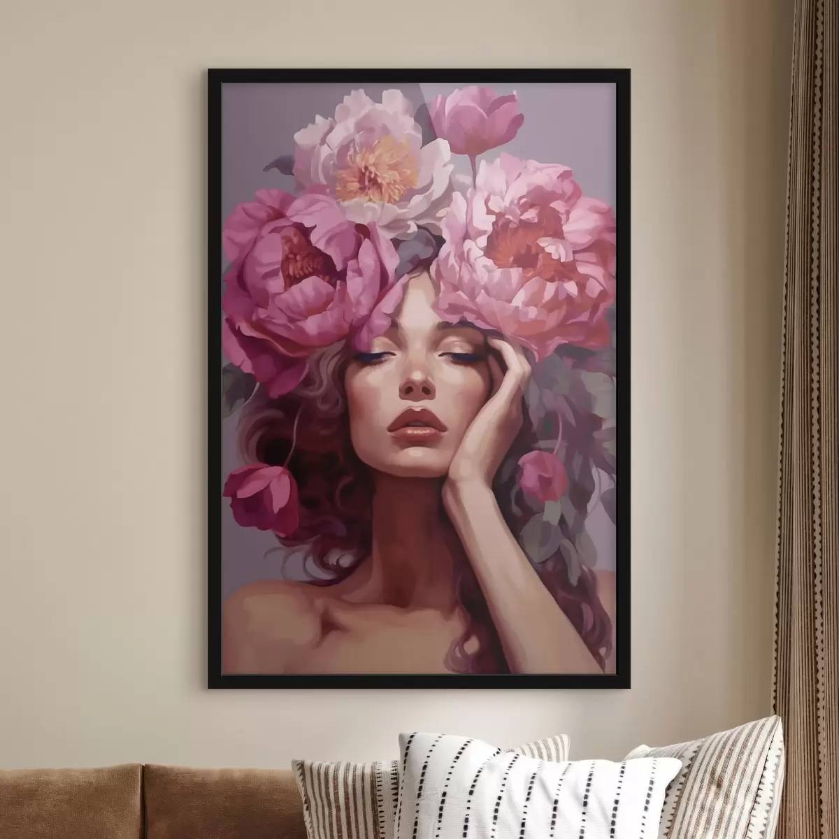 Plakatas Mergina su gėlėmis plaukuose f41682