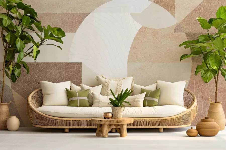 Fototapetai Šiuolaikinė geometrija su abstrakčiomis formomis, smėlio ir rudos spalvos tekstūrinėmis detalėmis w02140