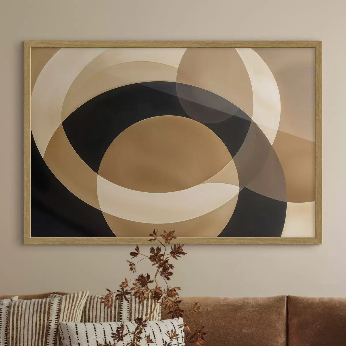 Plakatas Geometrinės rudų, smėlio ir juodų atspalvių figūros, sukuriančios abstrakčią, minimalistinę kompoziciją f41741