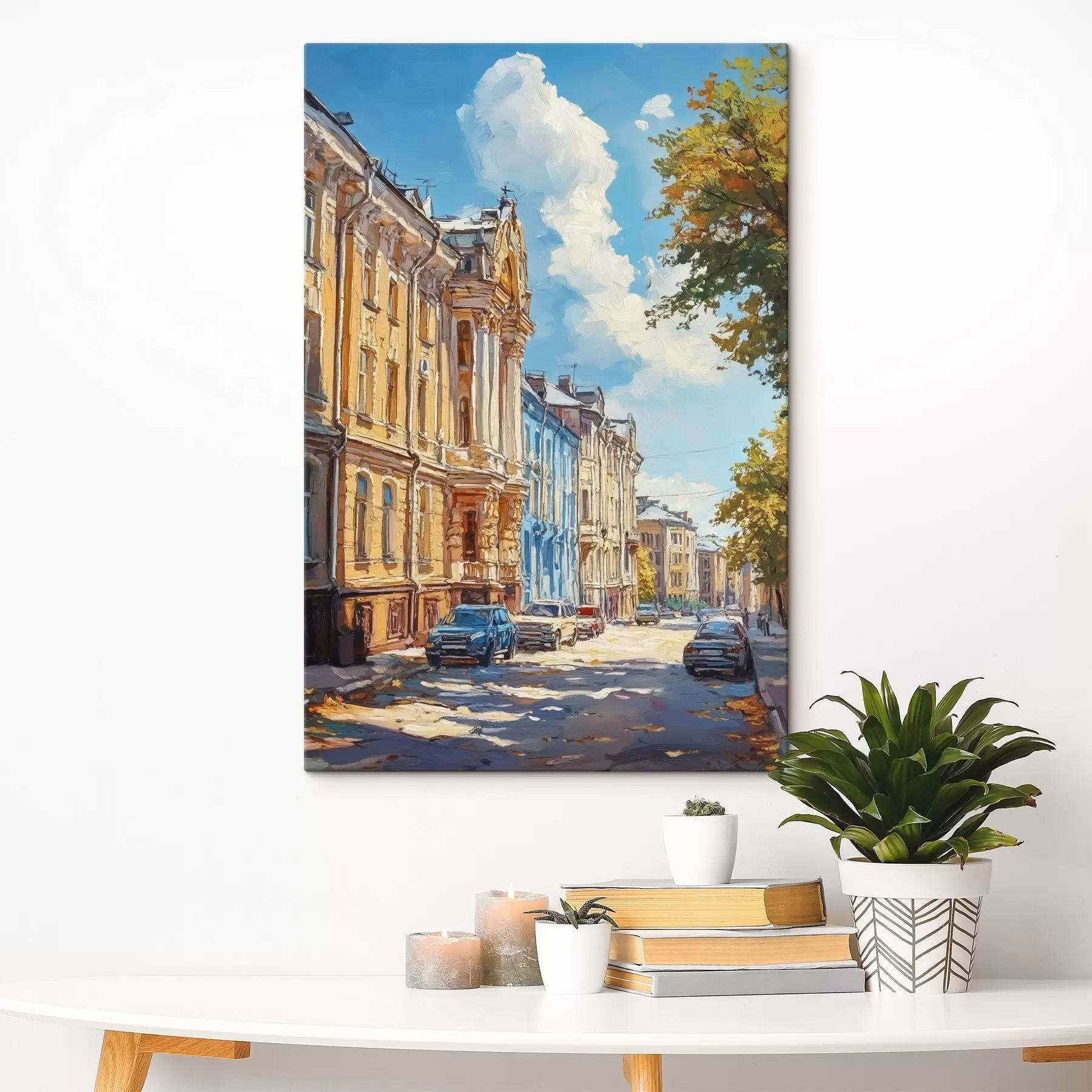 Fototapetai Miesto gatvė saulėtą dieną, aliejinių dažų stiliumi s41751