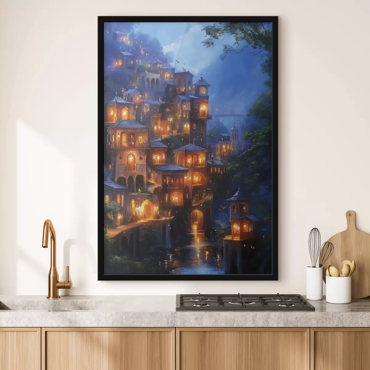 Plakatas Naktinis miestas kalnuose f41750