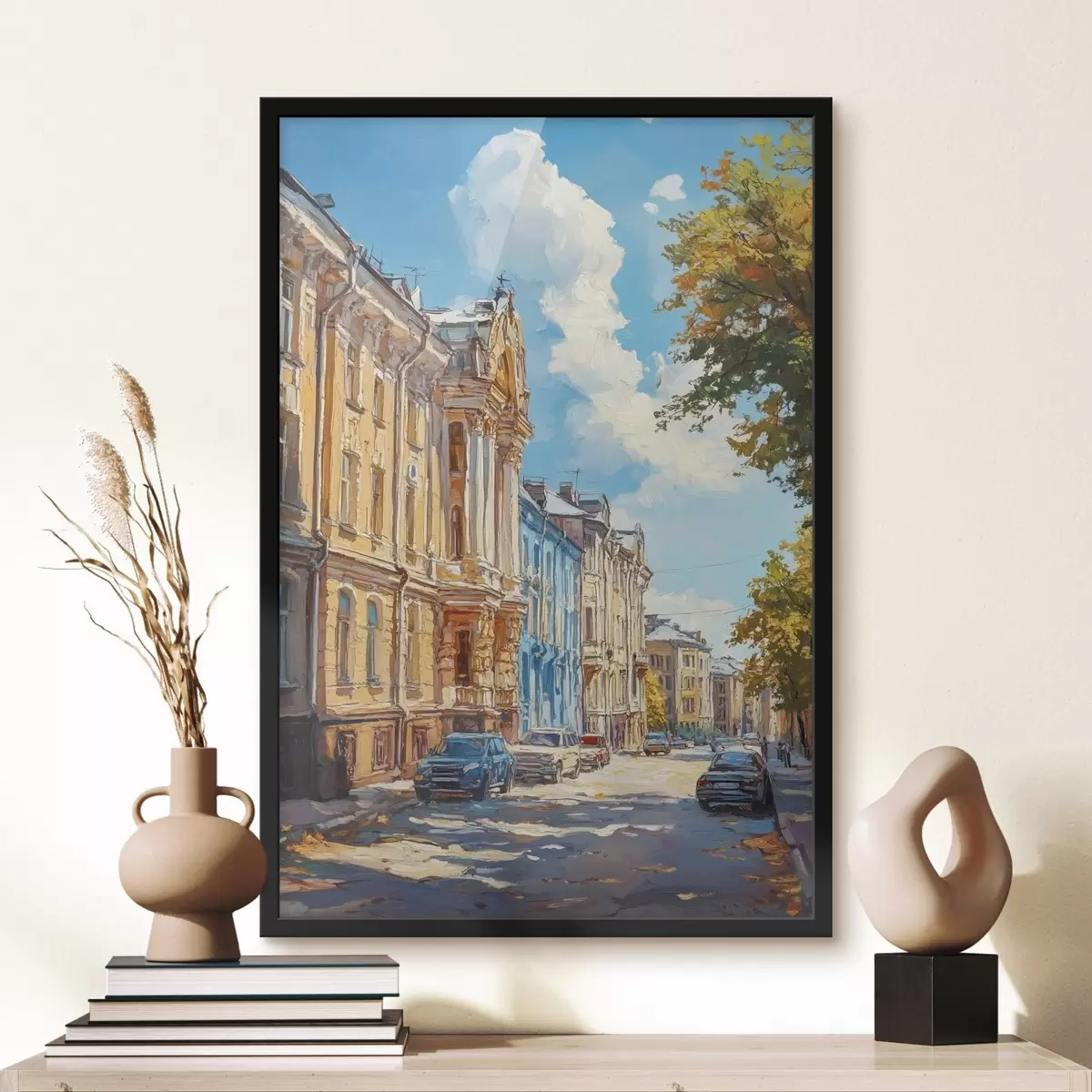 Plakatas Miesto gatvė saulėtą dieną, aliejinių dažų stiliumi f41751