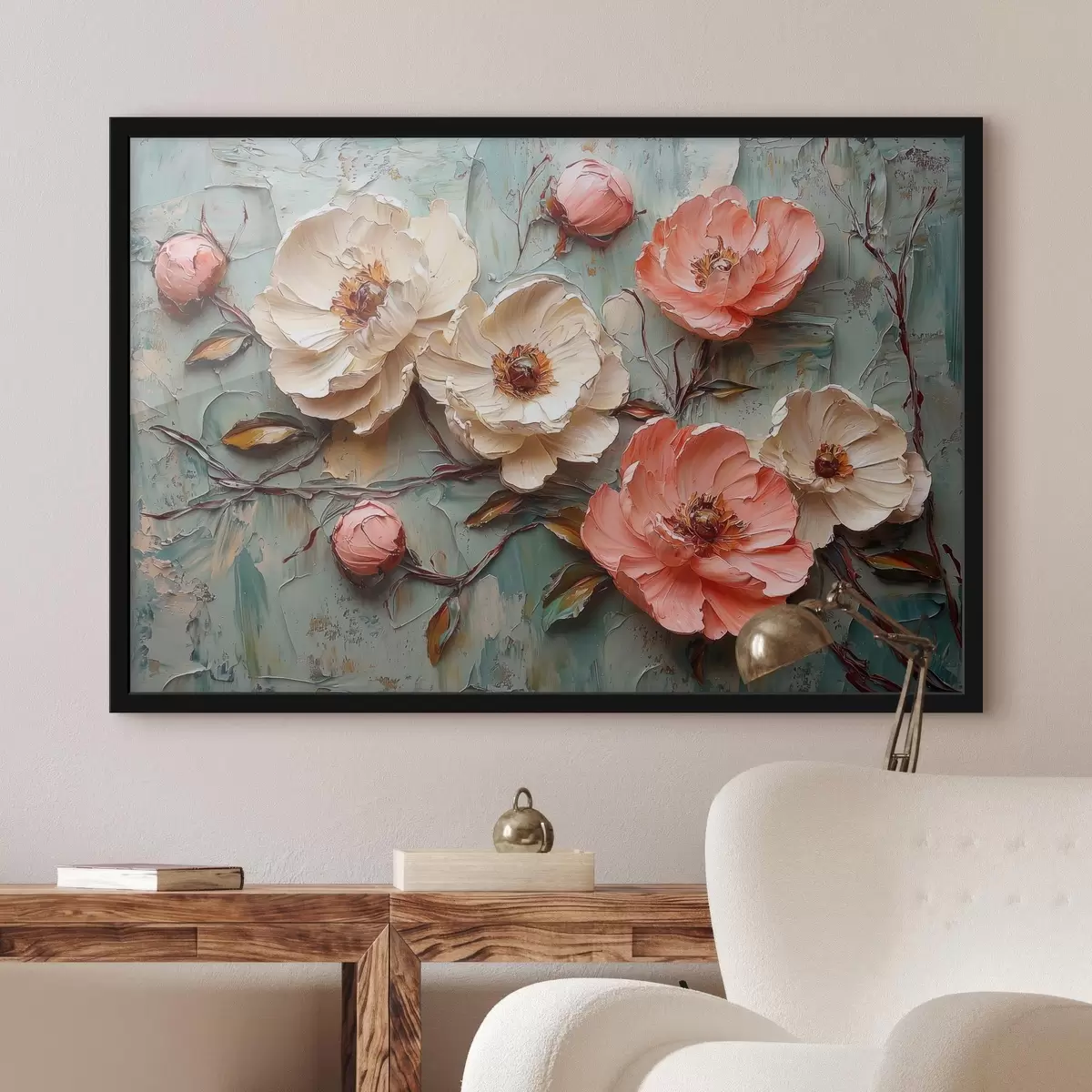 Plakatas Švelnių gėlių šaka aliejinių dažų potėpių stiliumi f41827