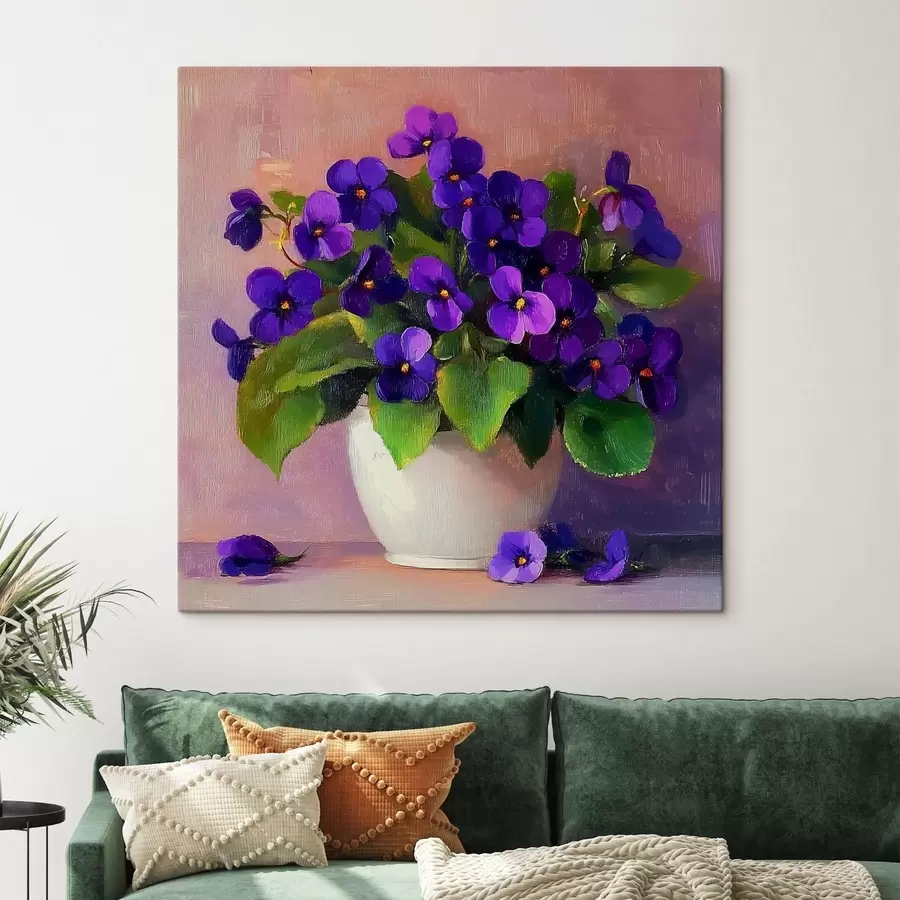 Paveikslėlis Violetinės vijoklinės gėlės baltame vazone s41823
