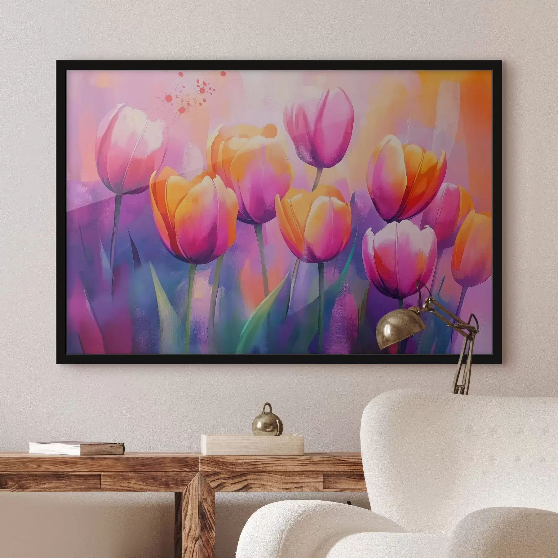 Paveikslėlis Ryškių rausvų ir oranžinių atspalvių tulpės f41807
