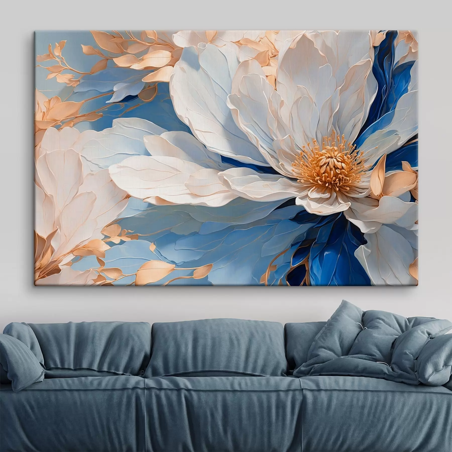 Fototapetai Gėlė su baltais ir mėlynais žiedlapiais stambiu planu s41512