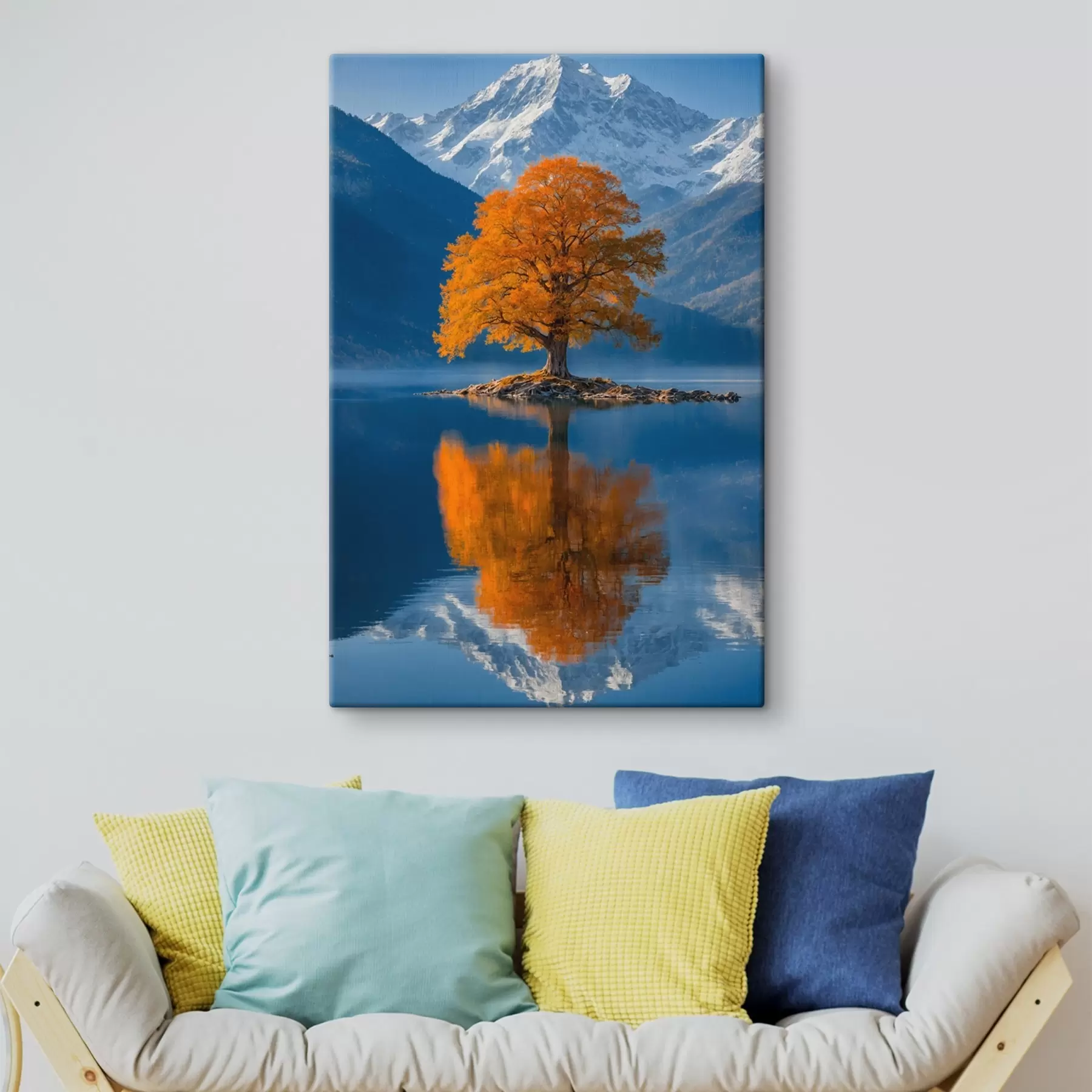 Fototapetai Medis ežero viduryje kalnų fone s41585