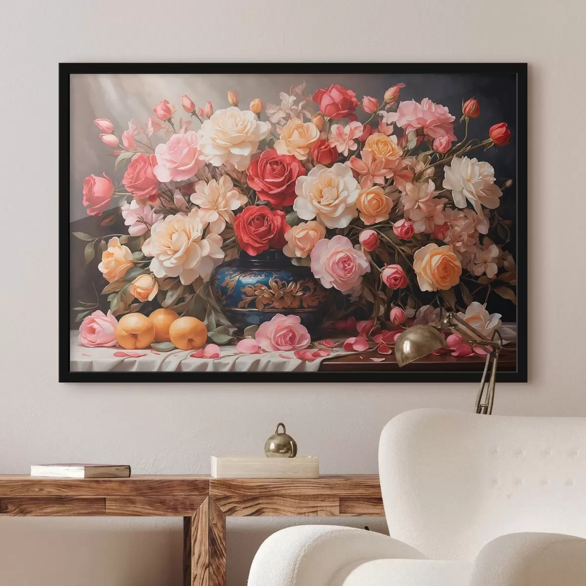 Plakatas Gėlių puokštė mėlynoje tūrinėje vazoje f41518