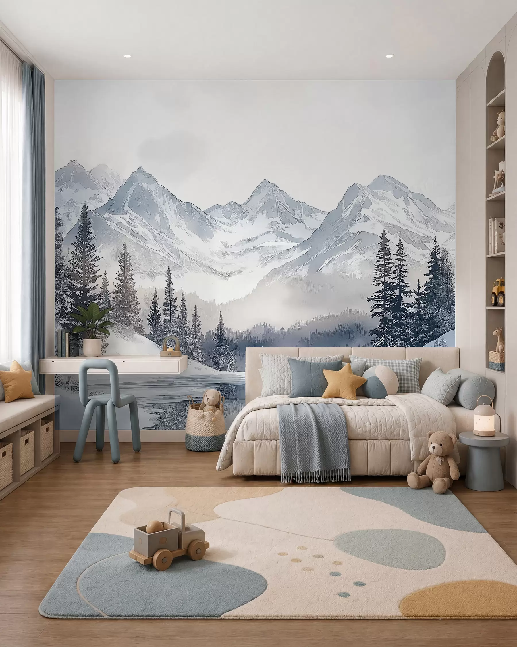 Fototapetai Snieguotos viršūnės už ežero w02357