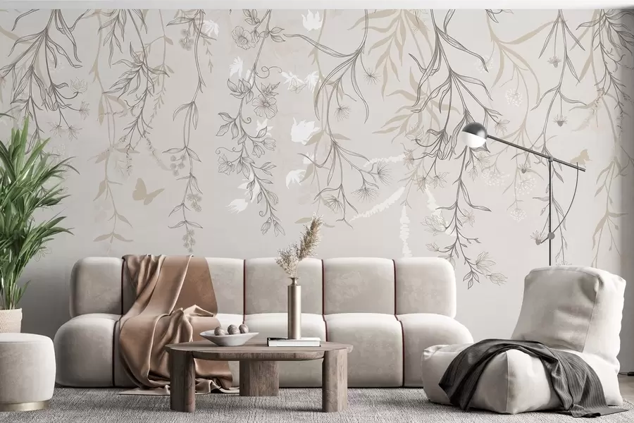 Fototapetai Nuo kalno kabančios plonos linijinės gėlės w02007