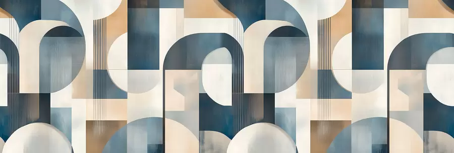 Fototapetai Art Deco tapetai su mėlynos, smėlio ir pieno atspalvių geometriniu raštu w02346