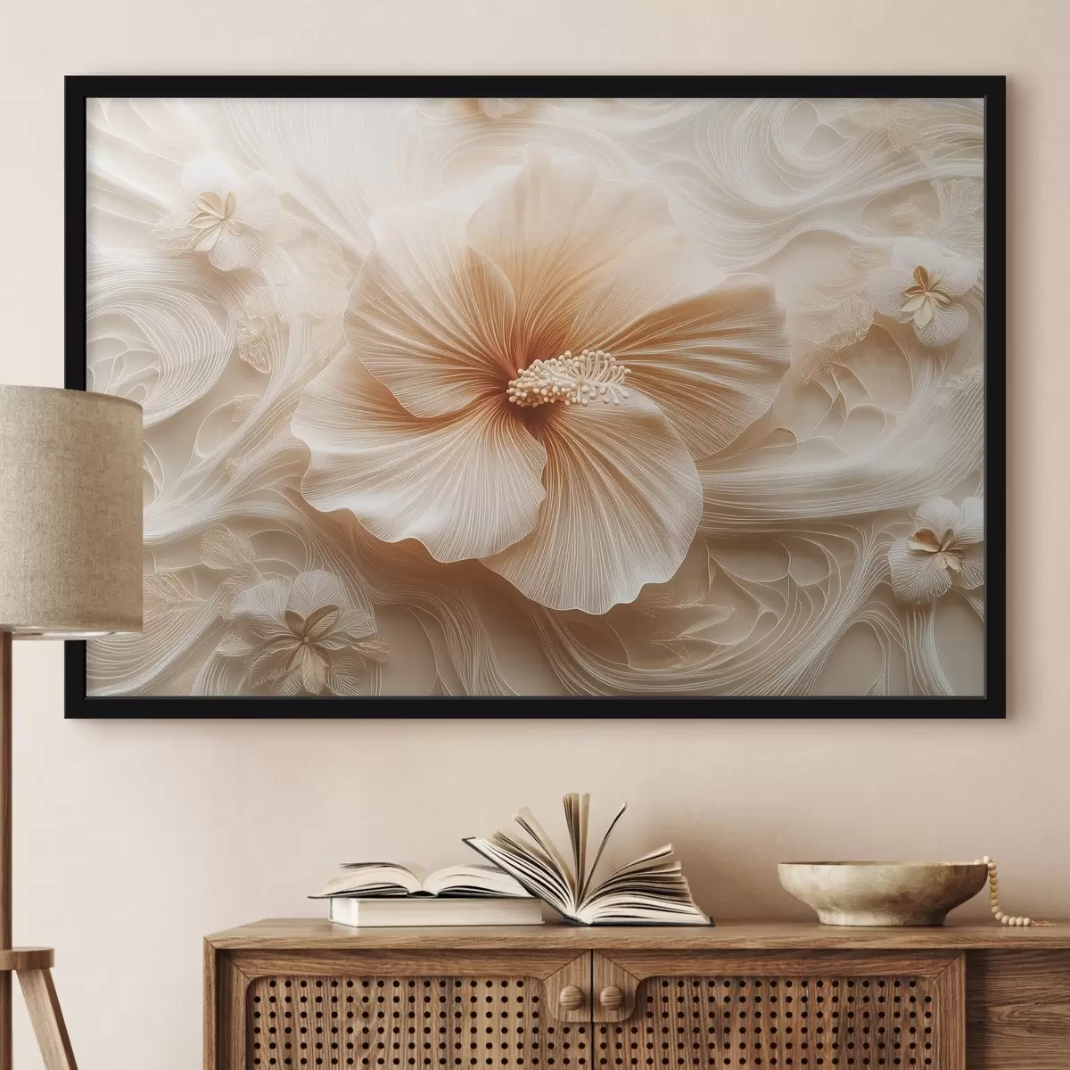 Plakatas Smėlio spalvos gėlė su elegantišku raštu f41860