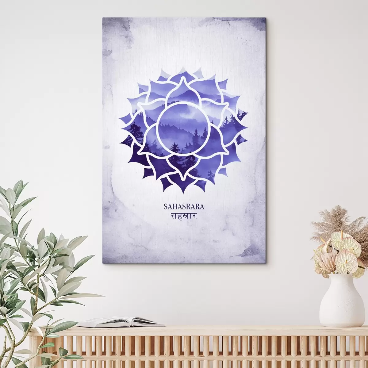Paveikslėlis Sahasrara čakra, violetinė čakra, ezoterinis, meditacija, budizmas, akvarelės stiliaus kalnai s41886