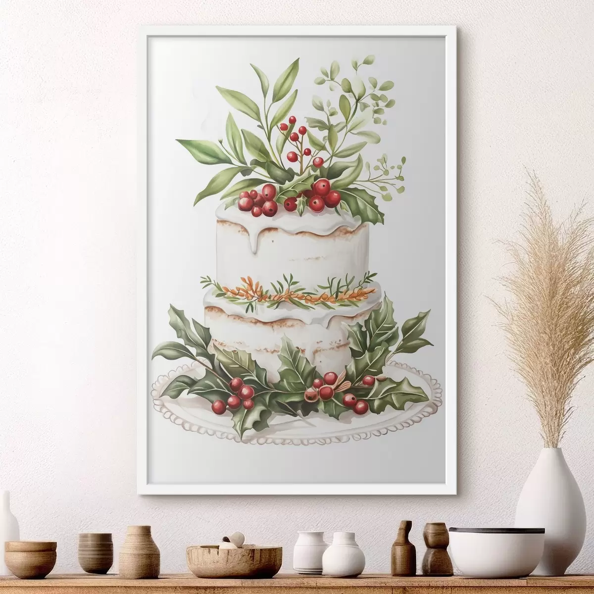 Plakatas Šventinis pyragas su spanguolėmis, akvarelės stiliaus, skanus f41945