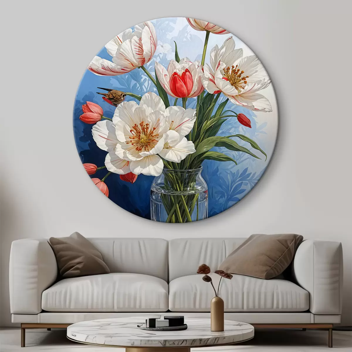 Apvalūs paveikslai Vaza su didelėmis baltomis gėlėmis r38831