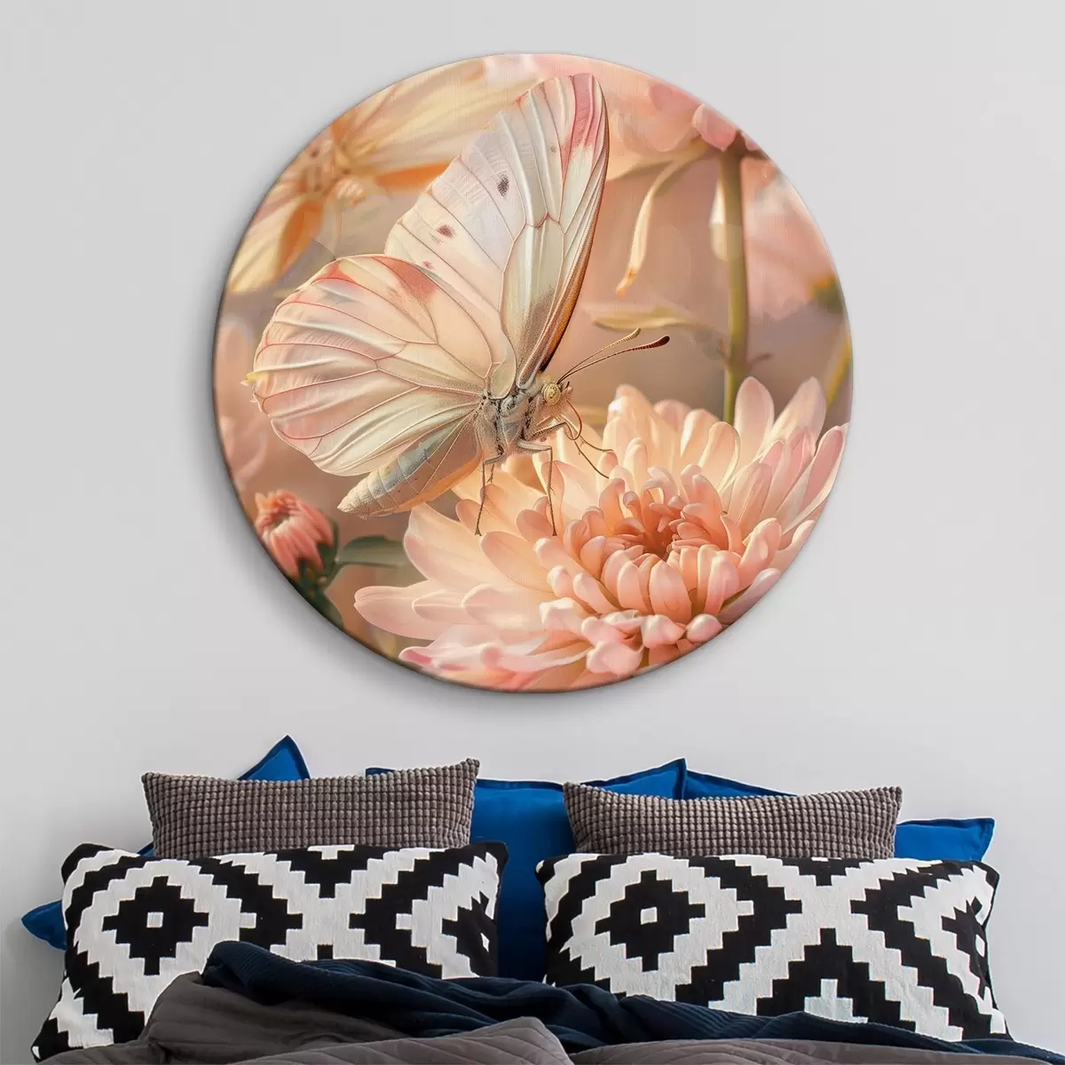 Apvalūs paveikslai Rožinė gėlė ir drugelis r39069