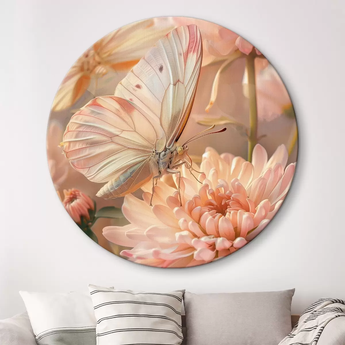 Apvalūs paveikslai Rožinė gėlė ir drugelis r39069