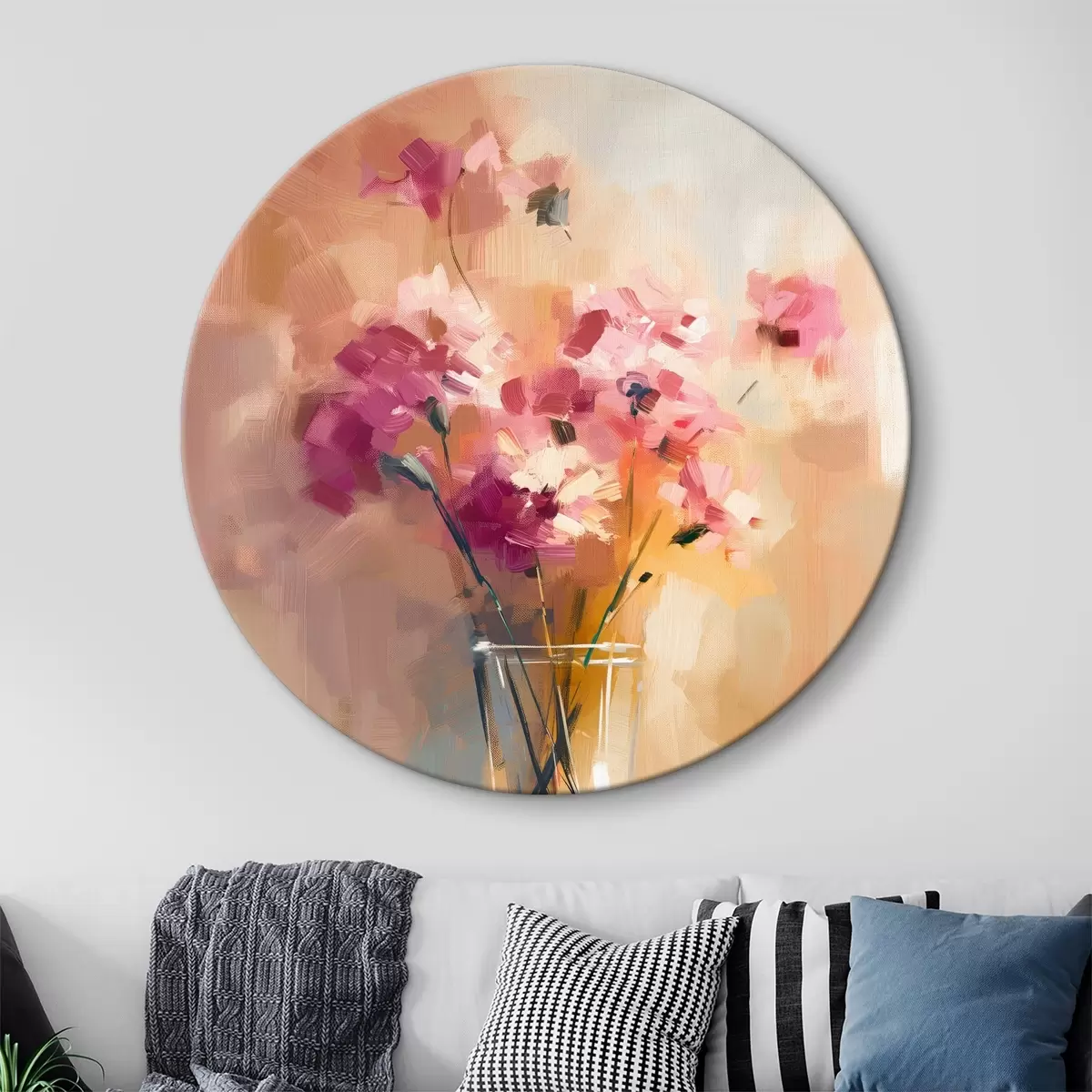 Apvalūs paveikslai Rožinės gėlės stiklinėje r39099
