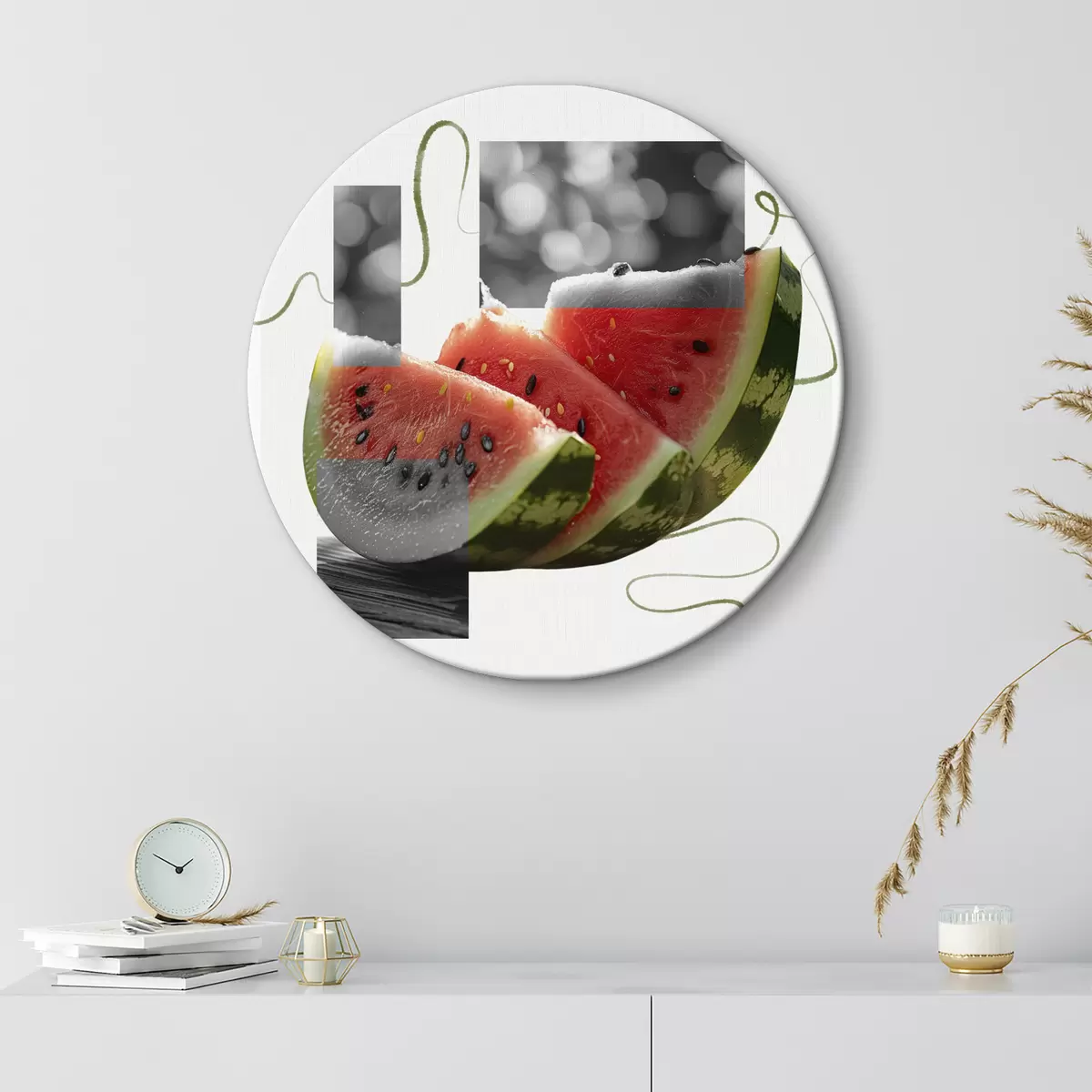 Apvalūs paveikslai Abstraktus menas su sultingu arbūzu, fotorealizmu, vasaros vaisiais r40047