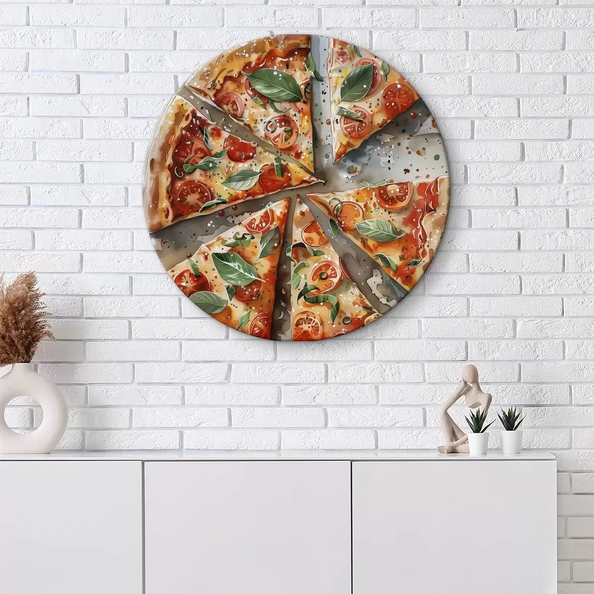 Apvalūs paveikslai Gardi itališka pica, akvarelės maisto menas, margarita, pomidorai r39703