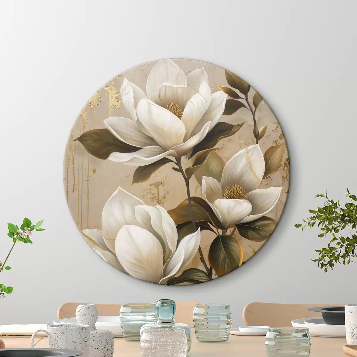 Apvalūs paveikslai dideli magnolijų žiedai r40236