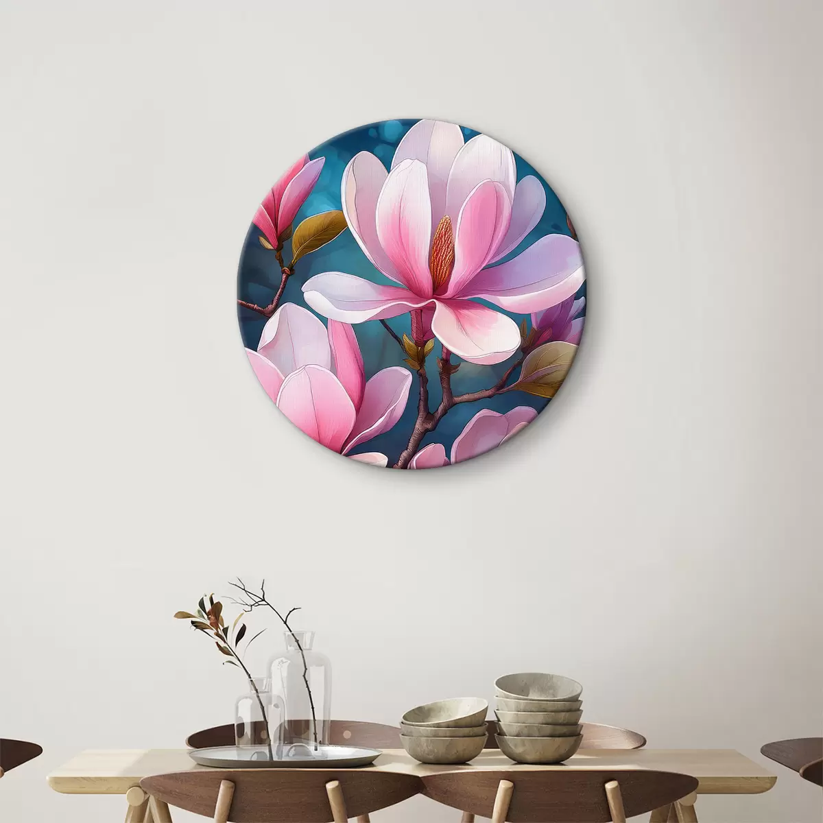 Apvalūs paveikslai magnolijos žiedai, rožinės magnolijos, dideli žiedai r40425
