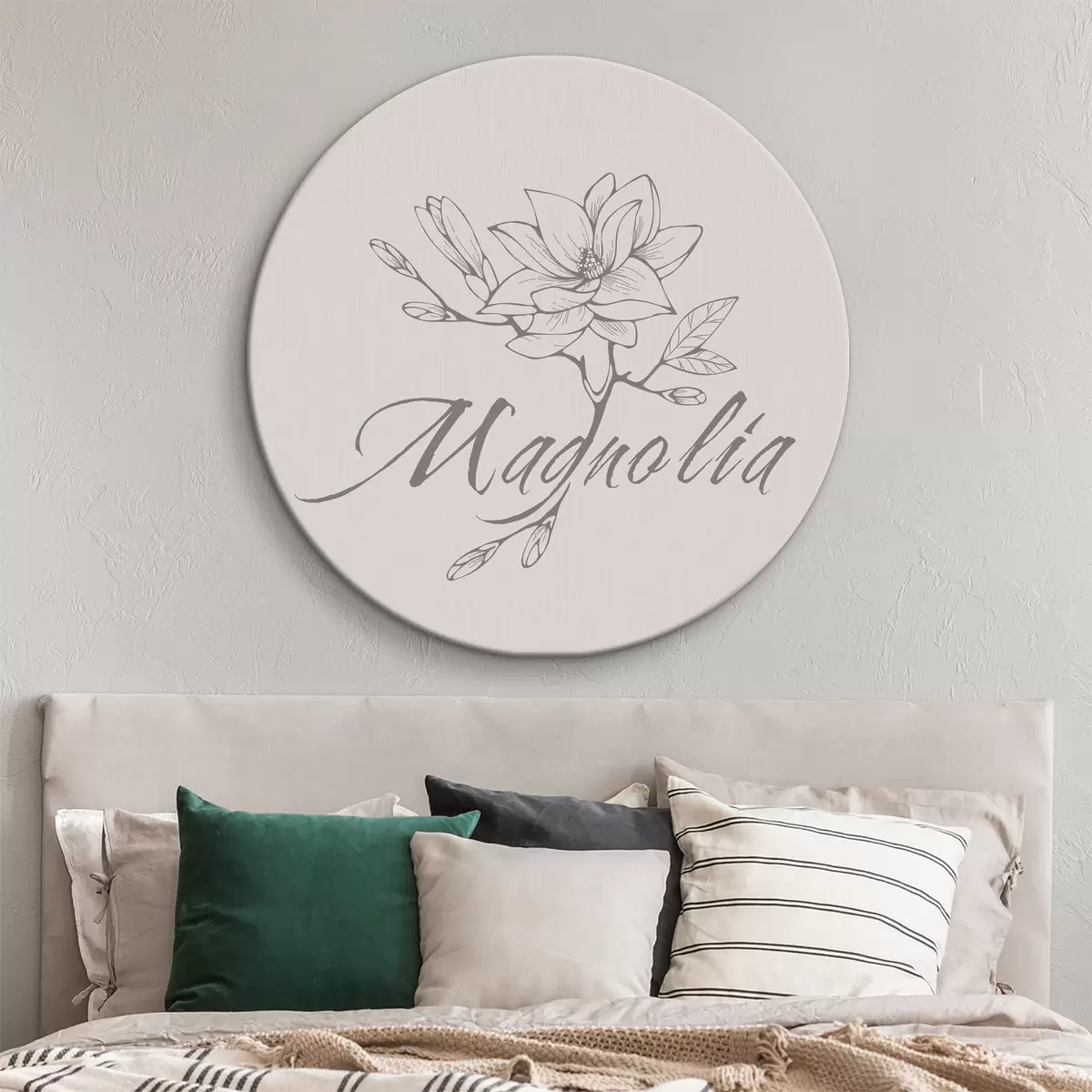 Apvalūs paveikslai Magnolija, gėlė, botaninis, elegantiški lapai, pastelinės spalvos, minimalizmas r38007